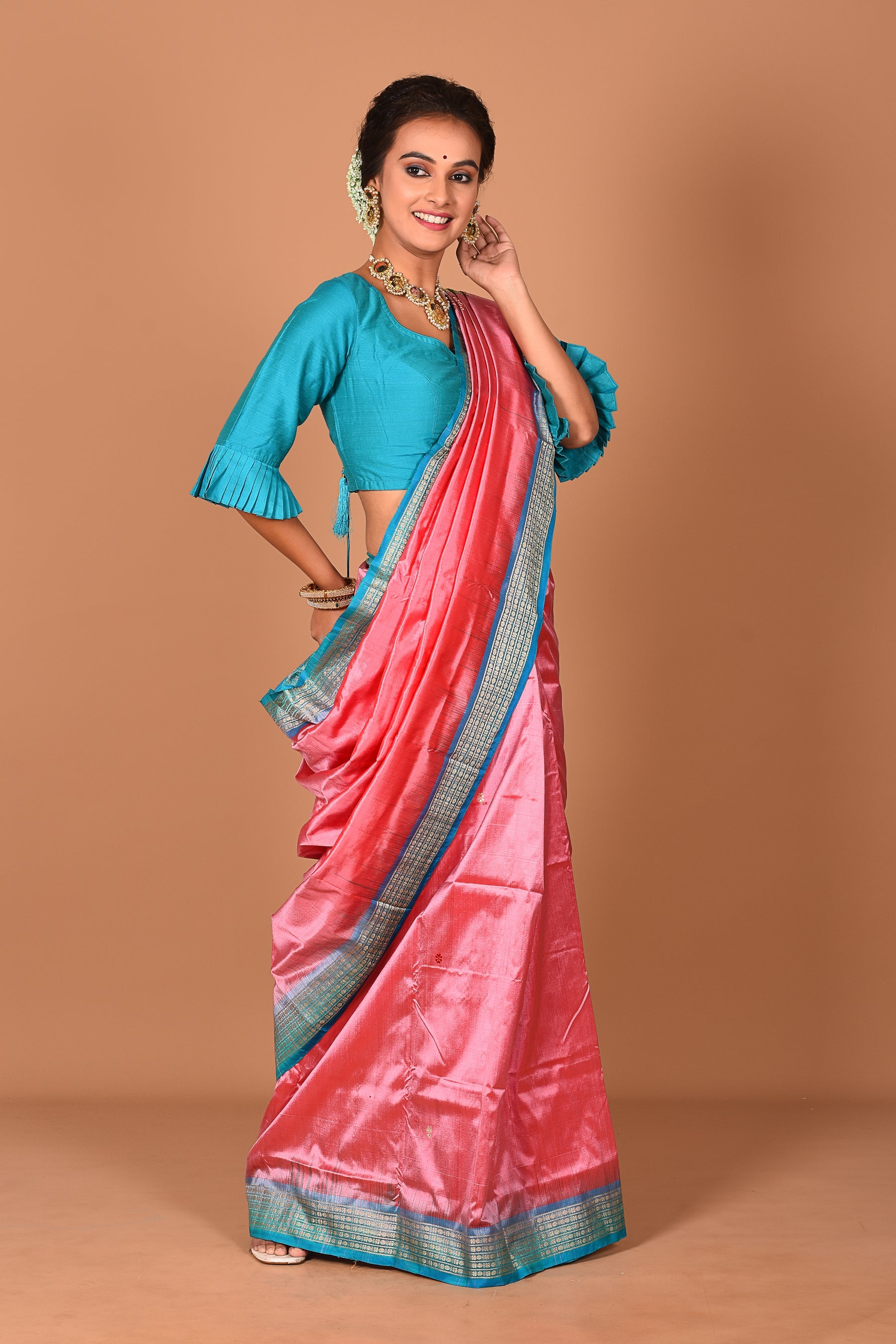 Baby Pink Pure Bomkai Saree - Keya Seth Exclusive