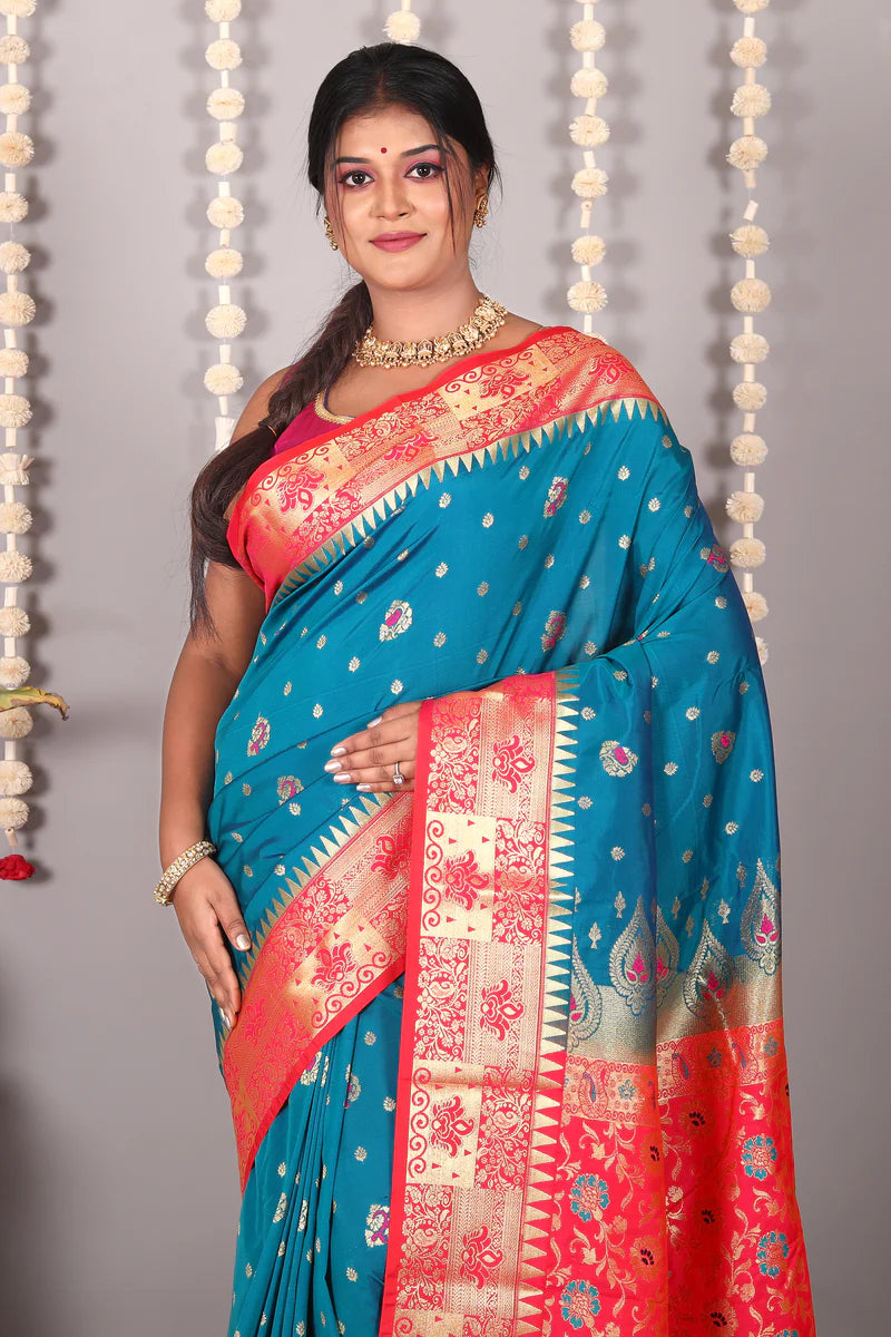 Blue Blended Kanjivaram Silk Saree - Keya Seth Exclusive