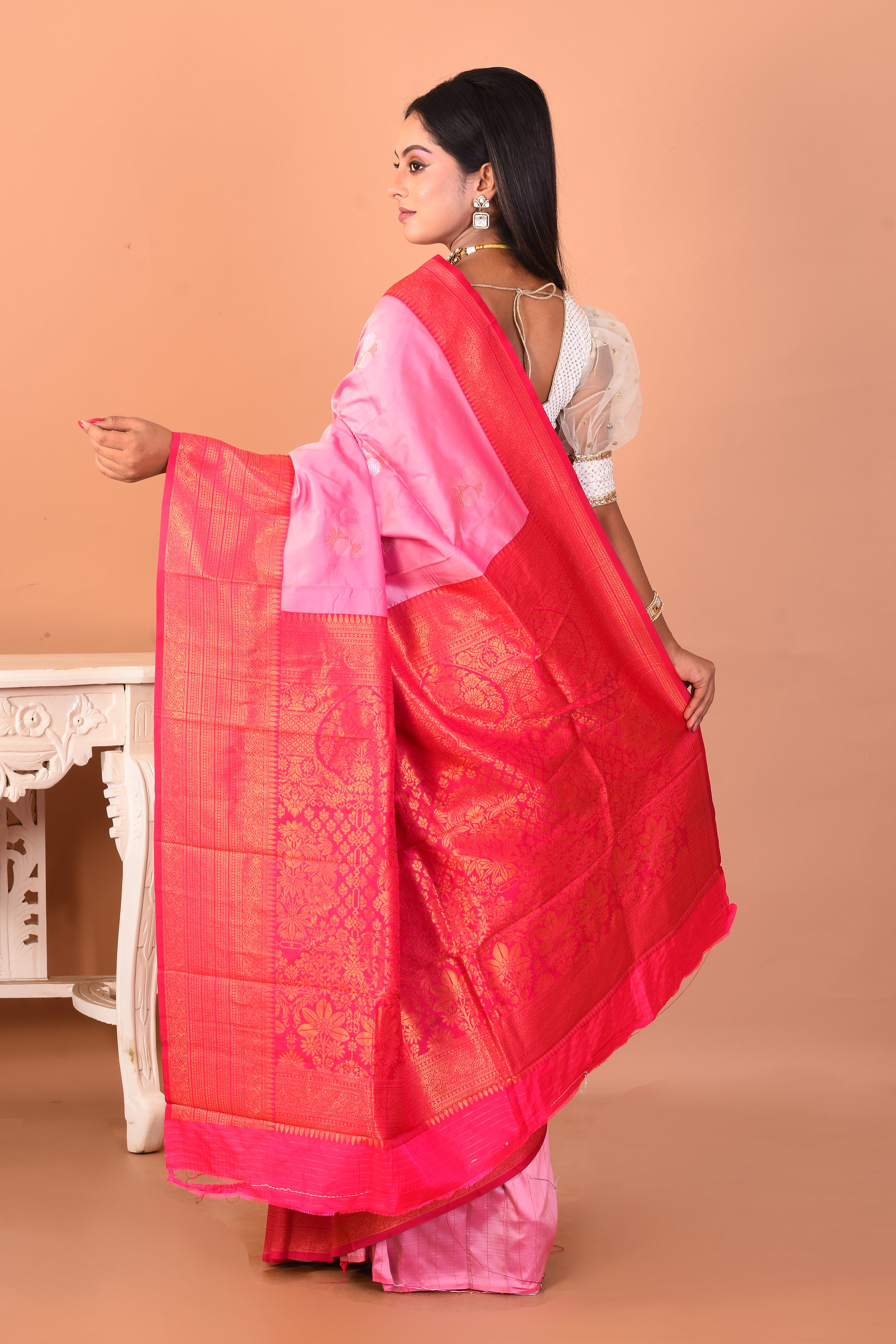 Pink Blended Kanjivaram Silk Saree - Keya Seth Exclusive