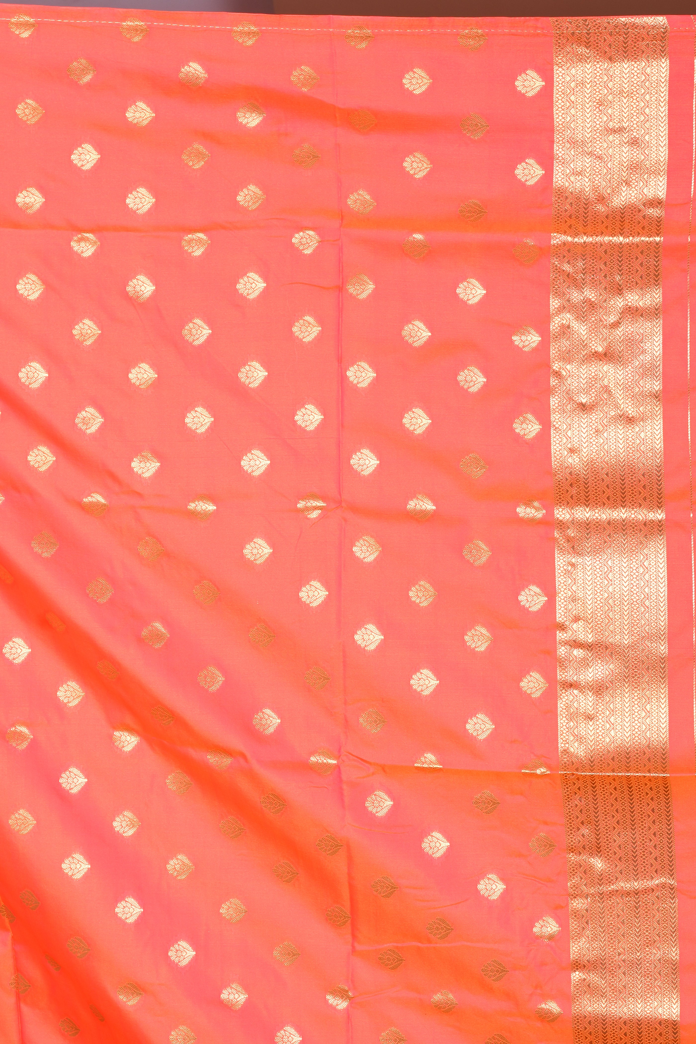 Dual Tone Leaf Green Blended Semi Katan Saree with Peach Border - Keya Seth Exclusive