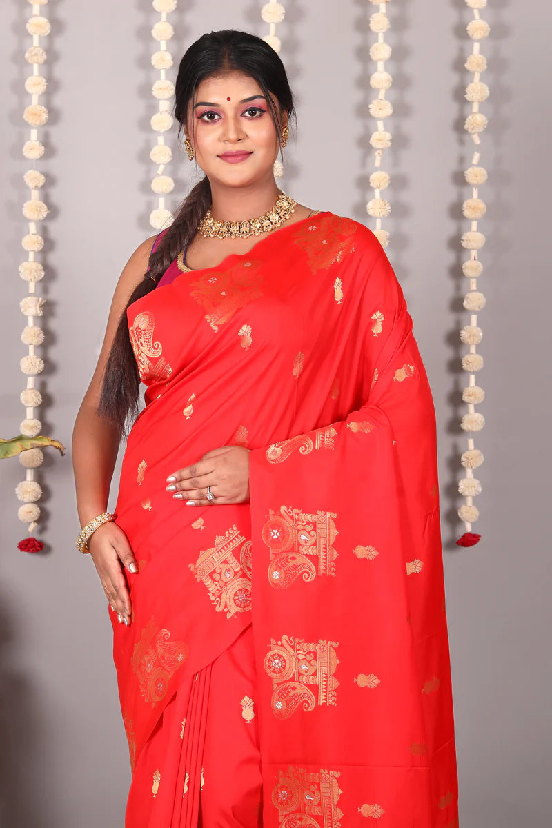 Red Blended Mashru Silk Saree - Keya Seth Exclusive