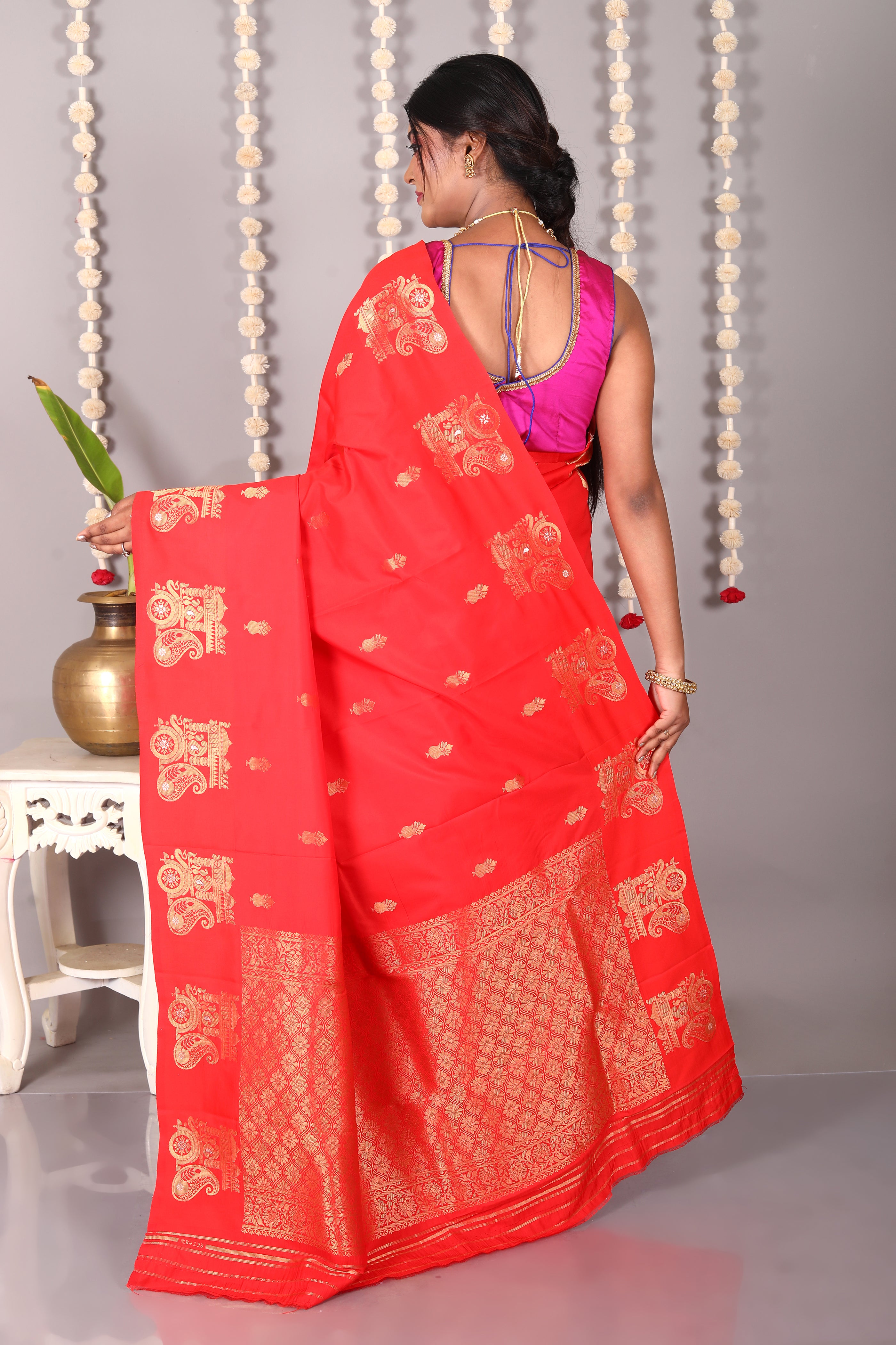 Red Blended Mashru Silk Saree - Keya Seth Exclusive