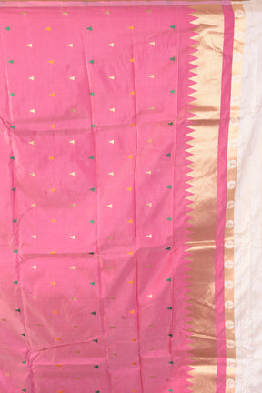 White Blended Kanjivaram Silk Saree with Temple Borders - Keya Seth Exclusive