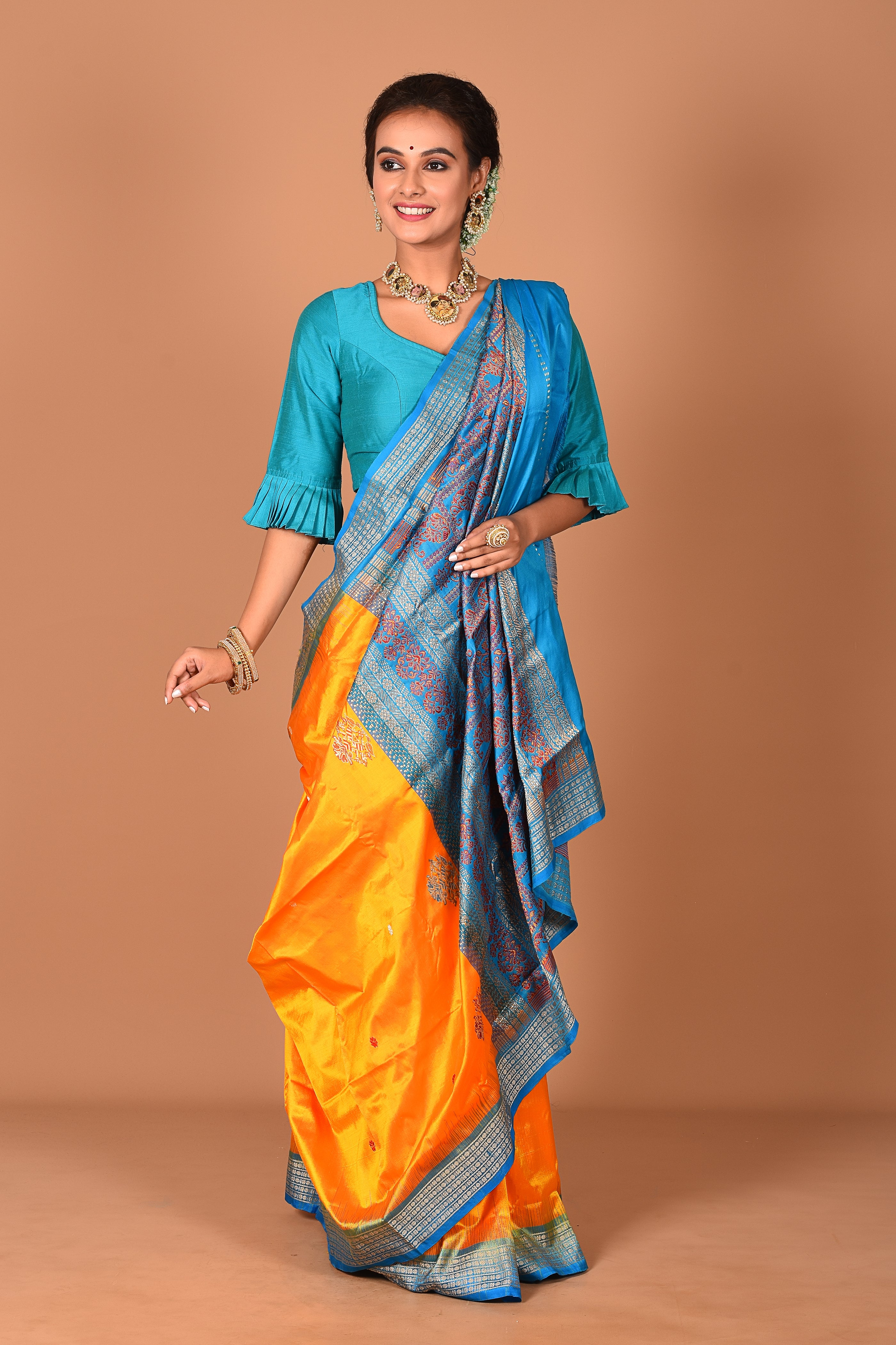 Mustard Pure Bomkai Saree - Keya Seth Exclusive