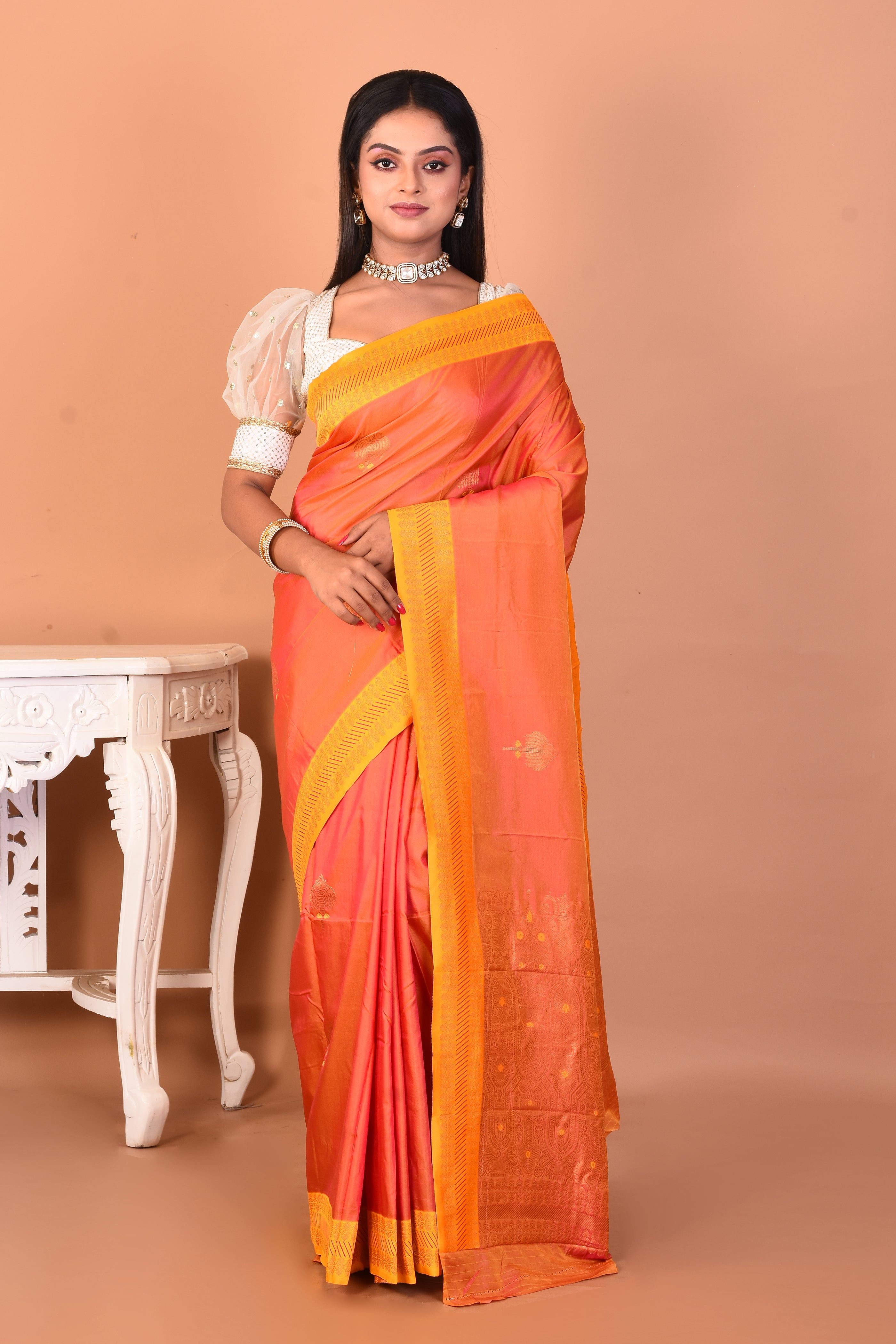 Dual Tone Brown Blended Bomkai Silk Saree - Keya Seth Exclusive