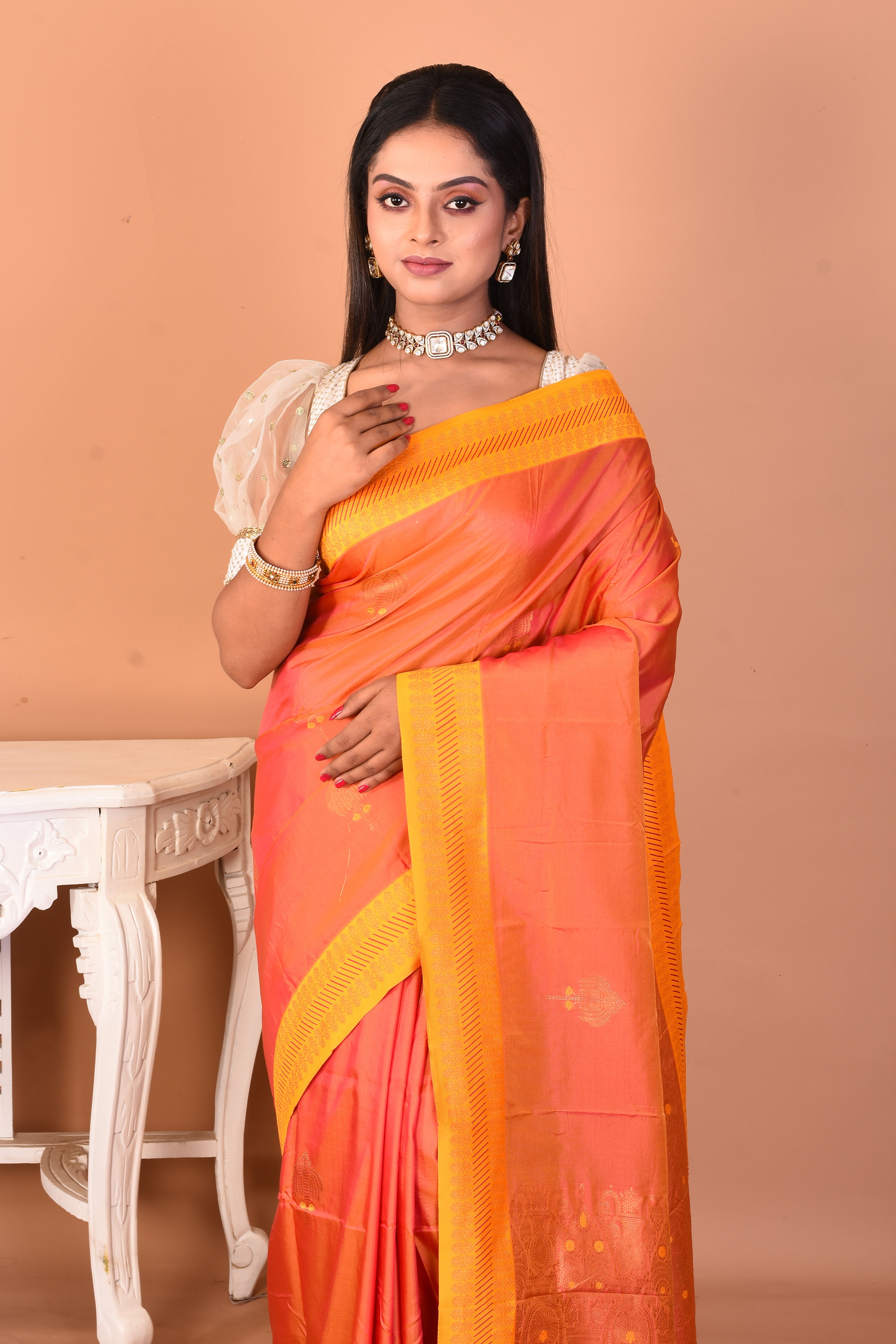 Dual Tone Brown Blended Bomkai Silk Saree - Keya Seth Exclusive