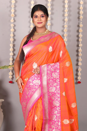 Dual Tone Orange Pure Katan Silk Saree - Keya Seth Exclusive