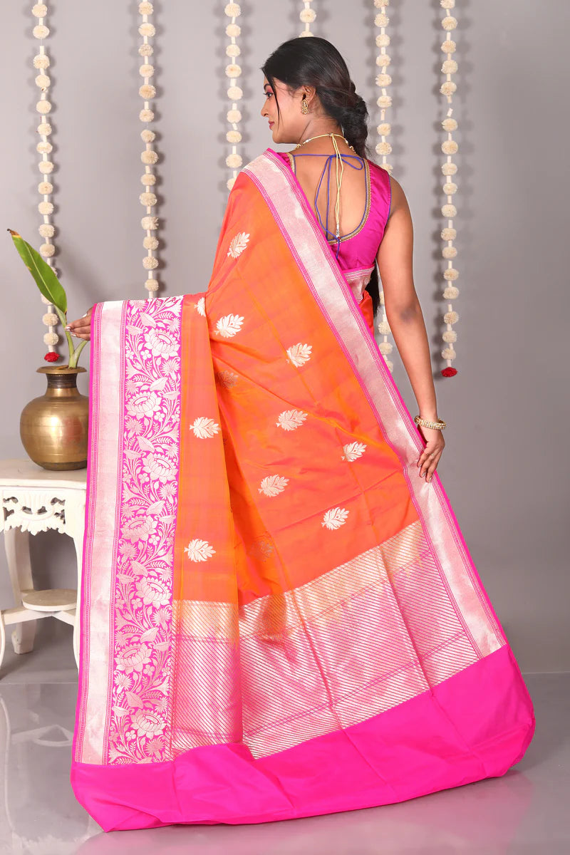 Dual Tone Orange Pure Katan Silk Saree - Keya Seth Exclusive