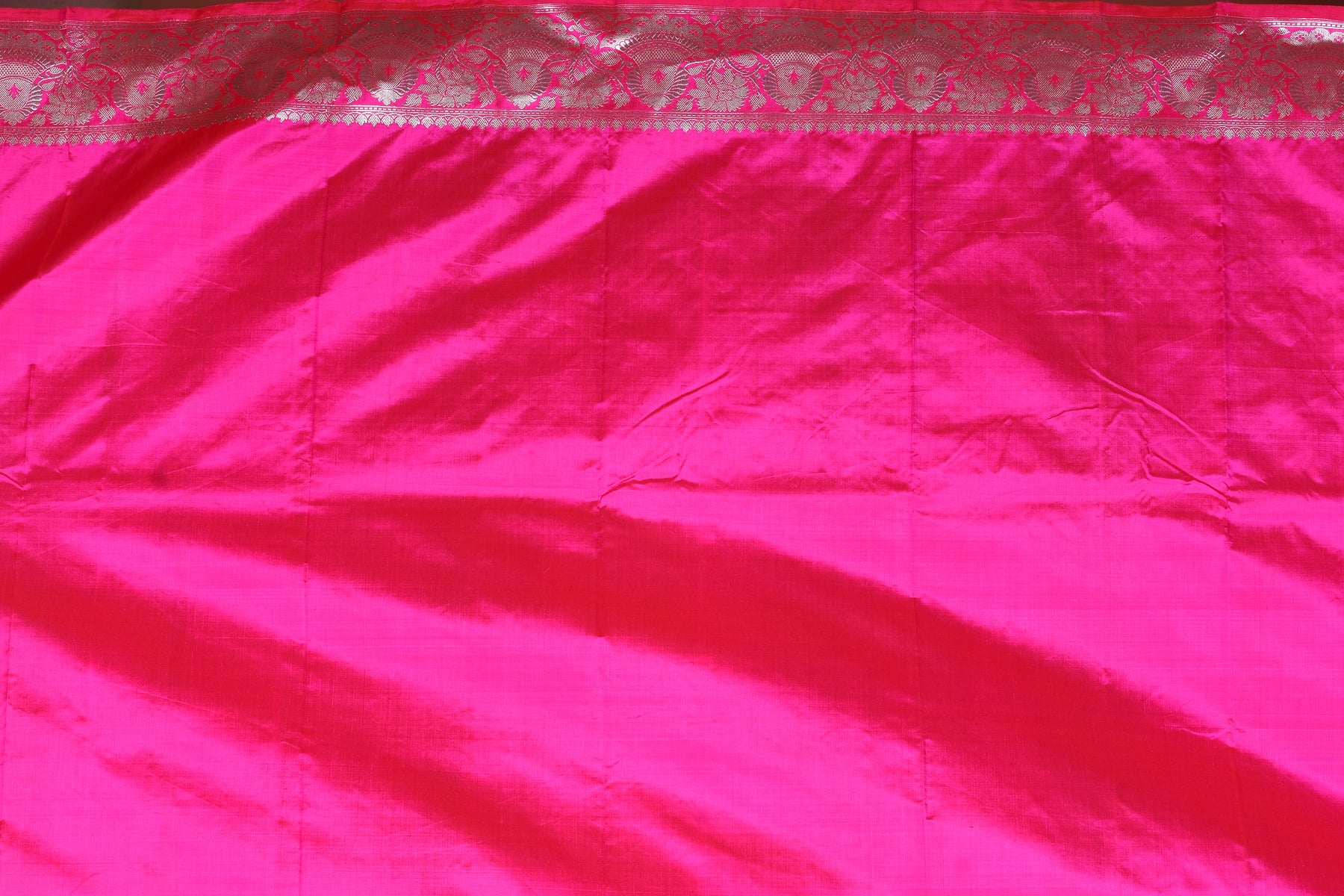 Deep Pink Pure Katan Saree with Golden Borders - Keya Seth Exclusive