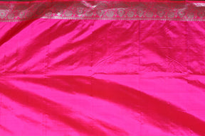 Deep Pink Pure Katan Saree with Golden Borders - Keya Seth Exclusive