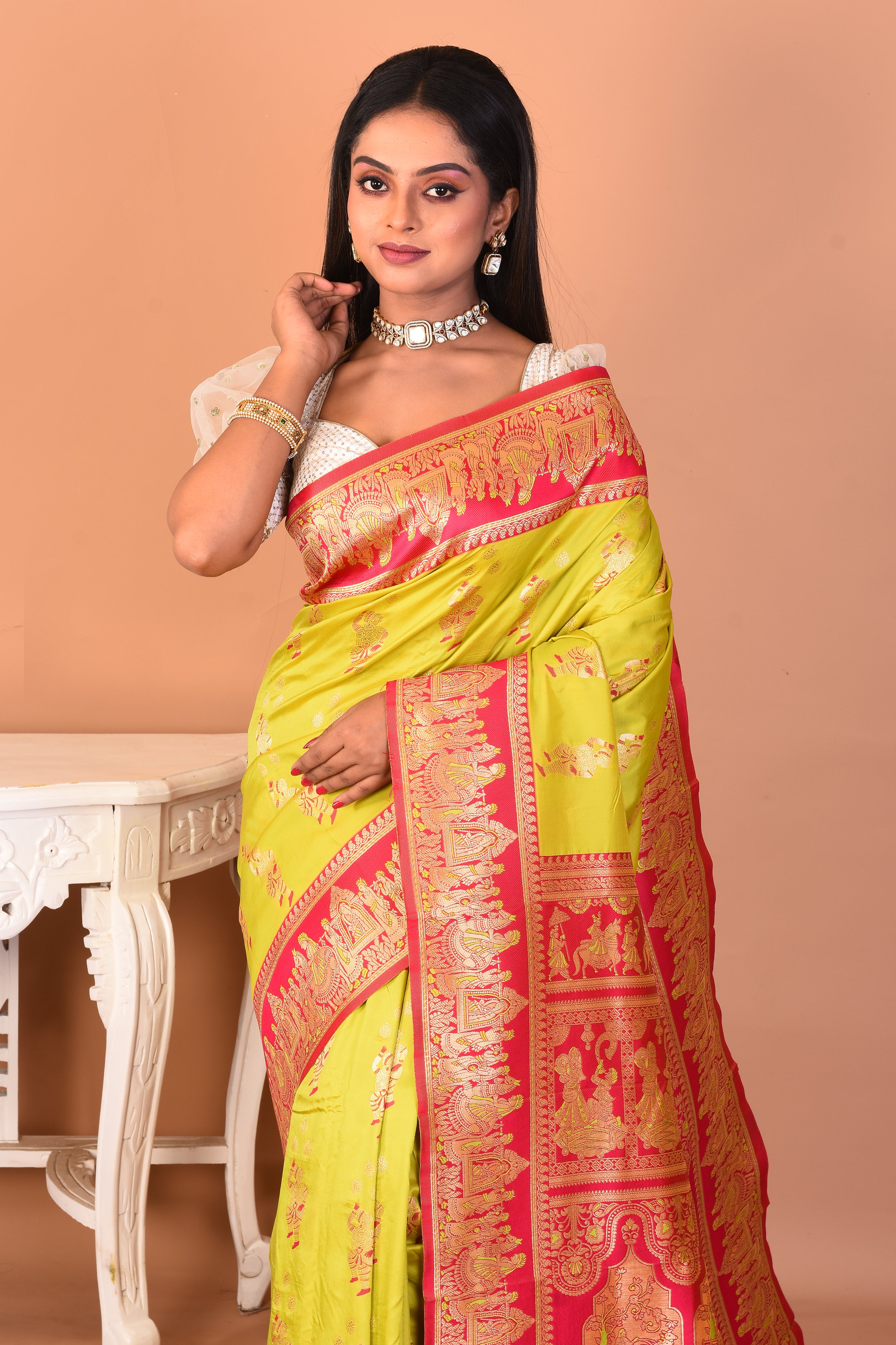 Leaf Green Blended Kanjivaram Silk Saree - Keya Seth Exclusive