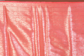 Peach Blended Semi Katan Saree with Golden Border - Keya Seth Exclusive