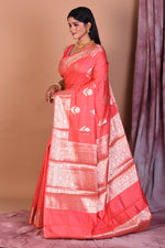 Load image into Gallery viewer, Peach Blended Semi Katan Saree with Golden Border - Keya Seth Exclusive
