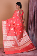 Load image into Gallery viewer, Peach Blended Semi Katan Saree with Golden Border - Keya Seth Exclusive
