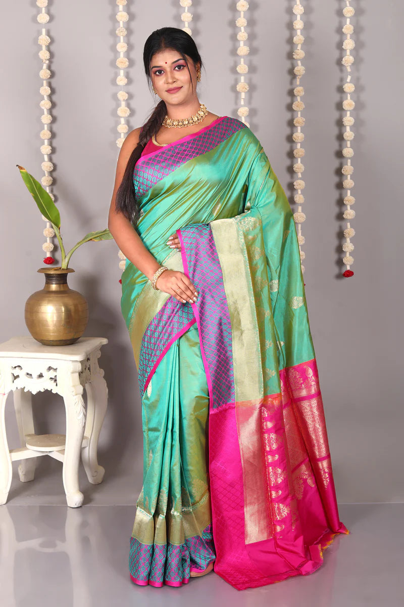 Green Pure Katan Silk Saree - Keya Seth Exclusive