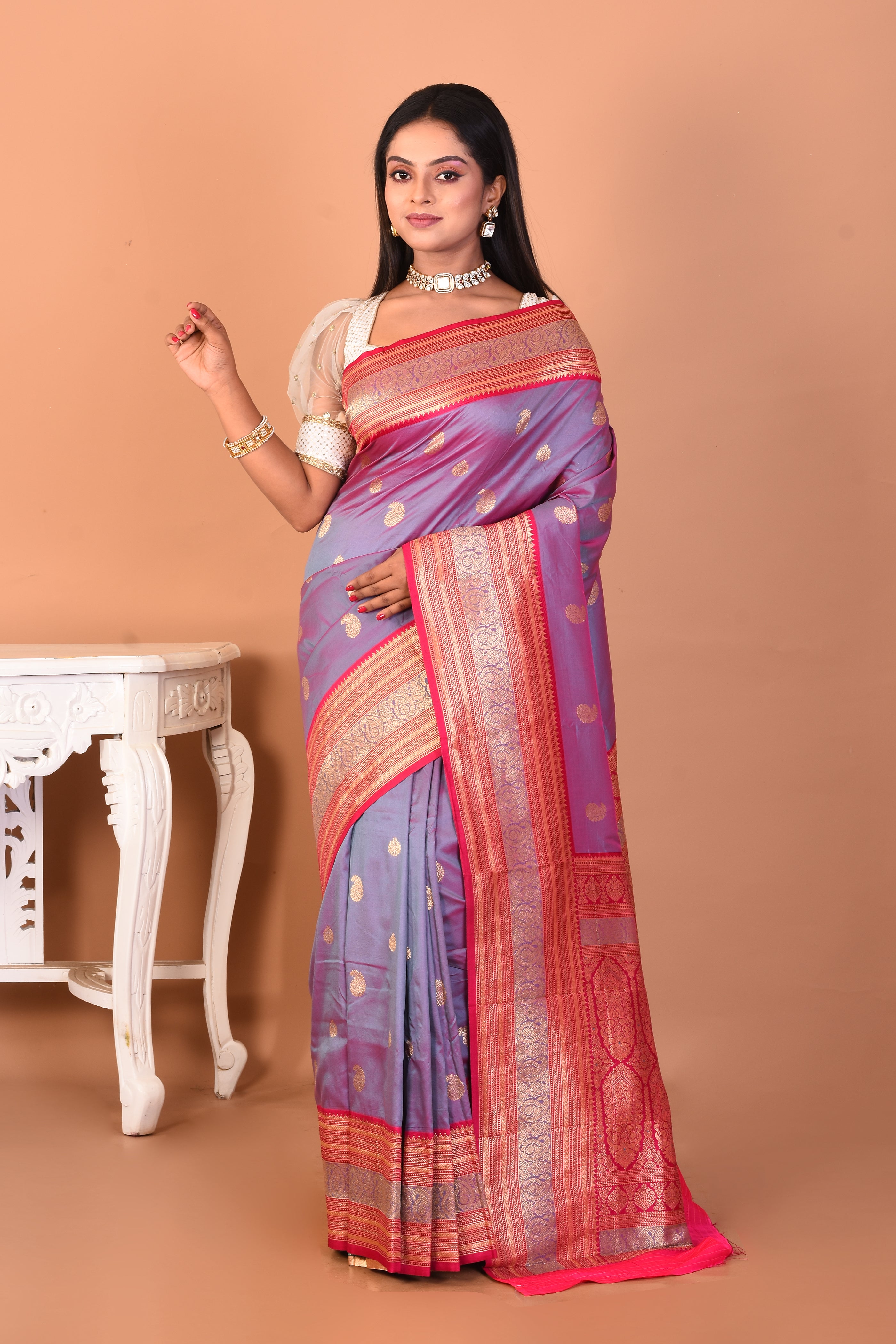 Dual Tone Purple Blended Kanjivaram Silk Saree - Keya Seth Exclusive