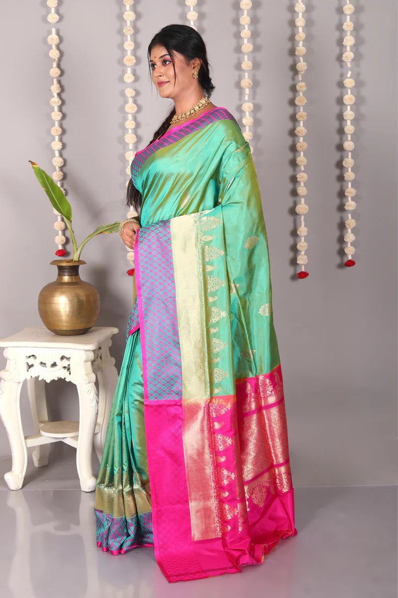 Green Pure Katan Silk Saree - Keya Seth Exclusive