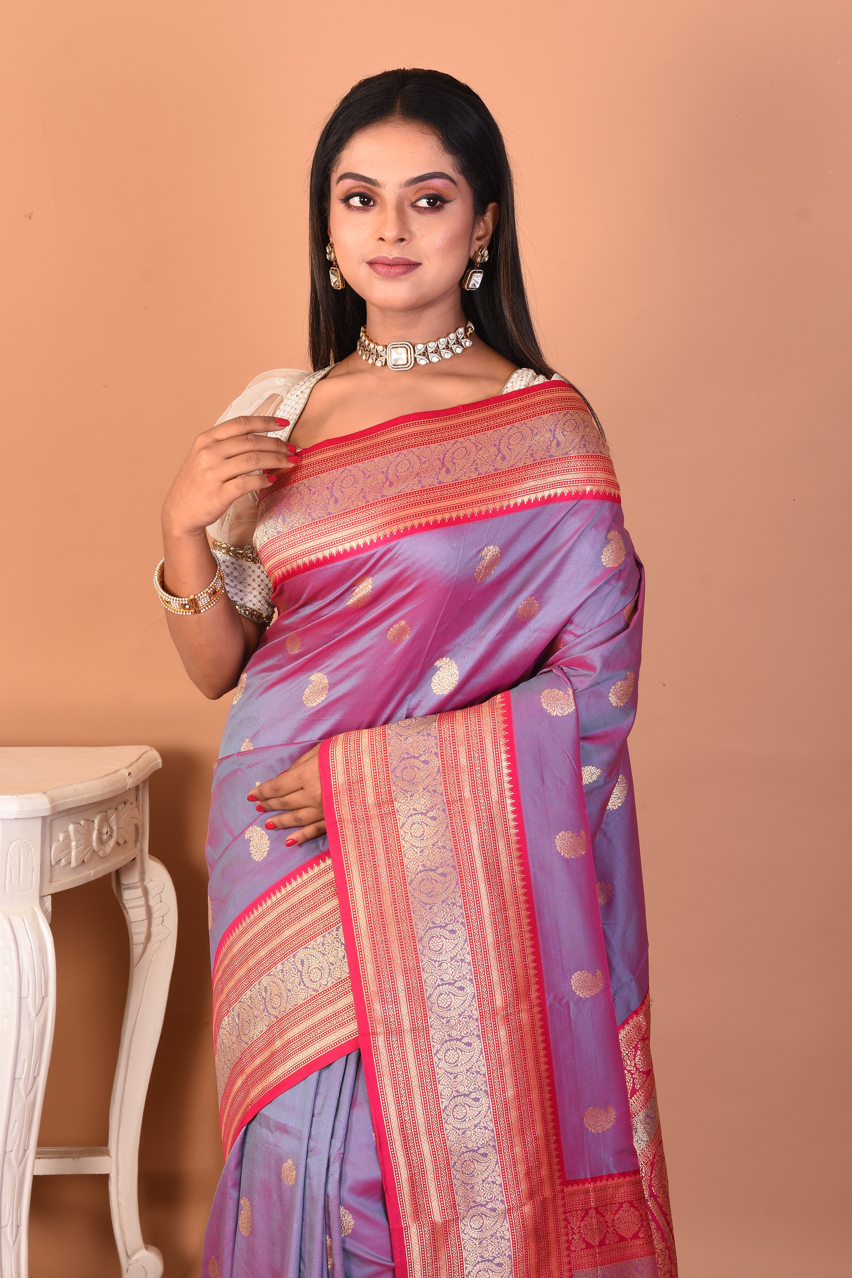 Dual Tone Purple Blended Kanjivaram Silk Saree - Keya Seth Exclusive