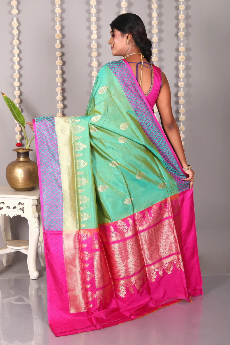 Green Pure Katan Silk Saree - Keya Seth Exclusive