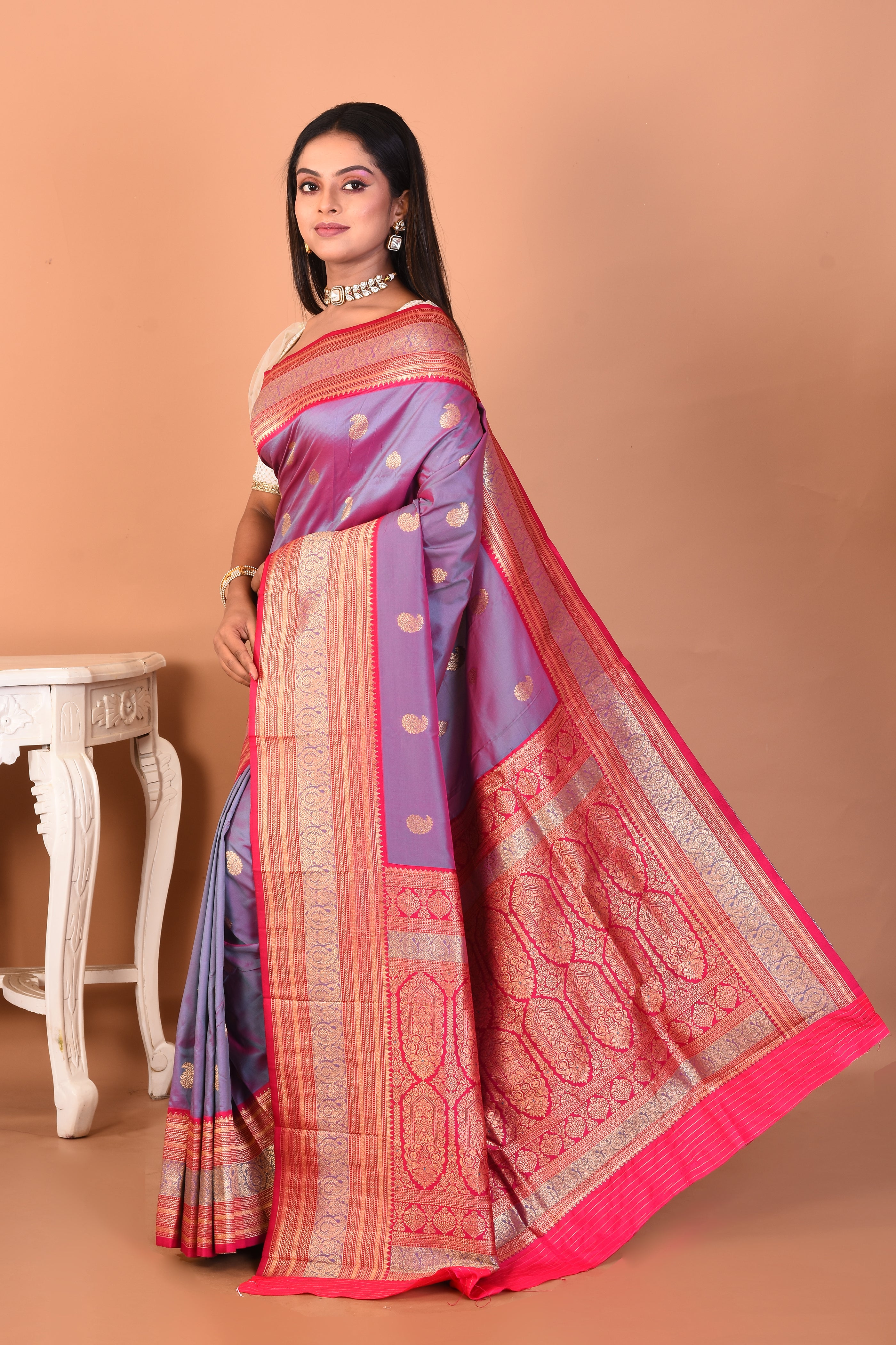 Dual Tone Purple Blended Kanjivaram Silk Saree - Keya Seth Exclusive