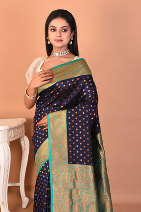 Navy Blue Blended Katan Silk Saree - Keya Seth Exclusive