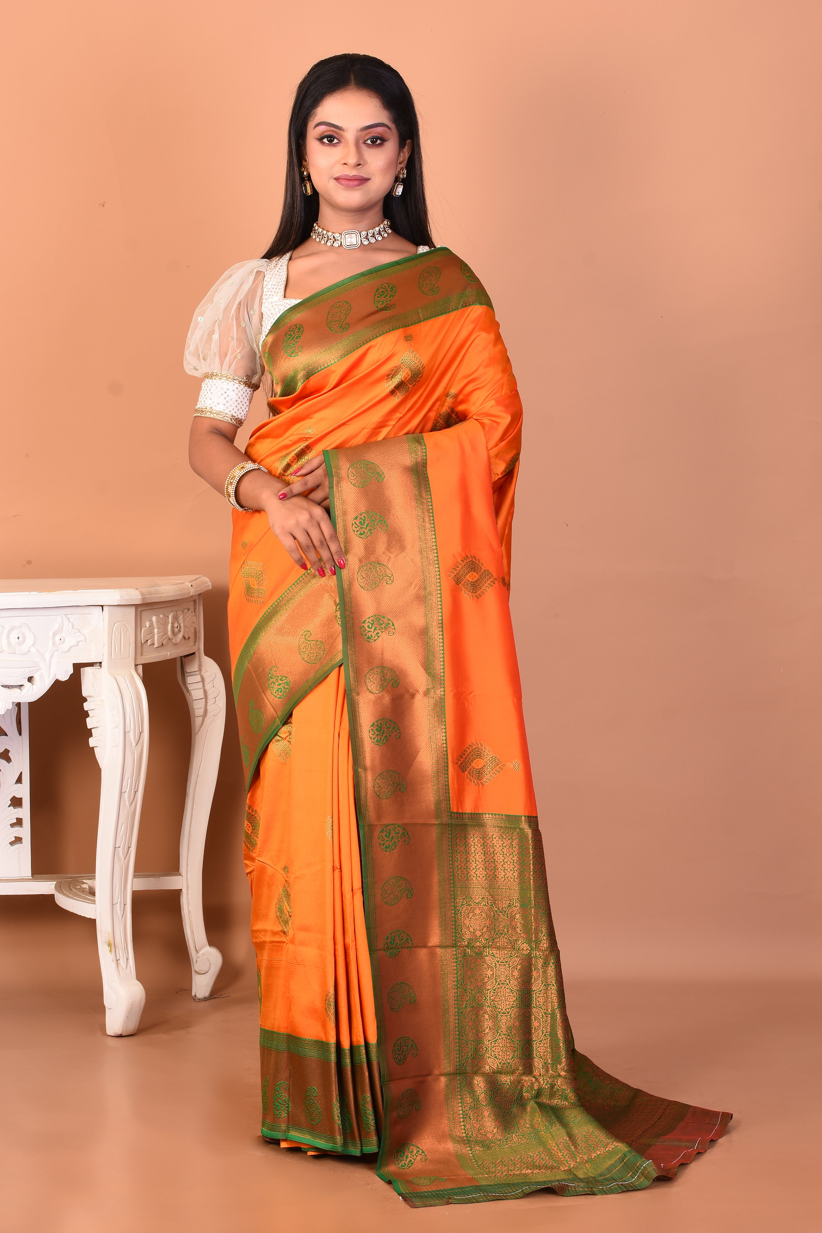 Orange Blended Mushroo Silk Saree - Keya Seth Exclusive