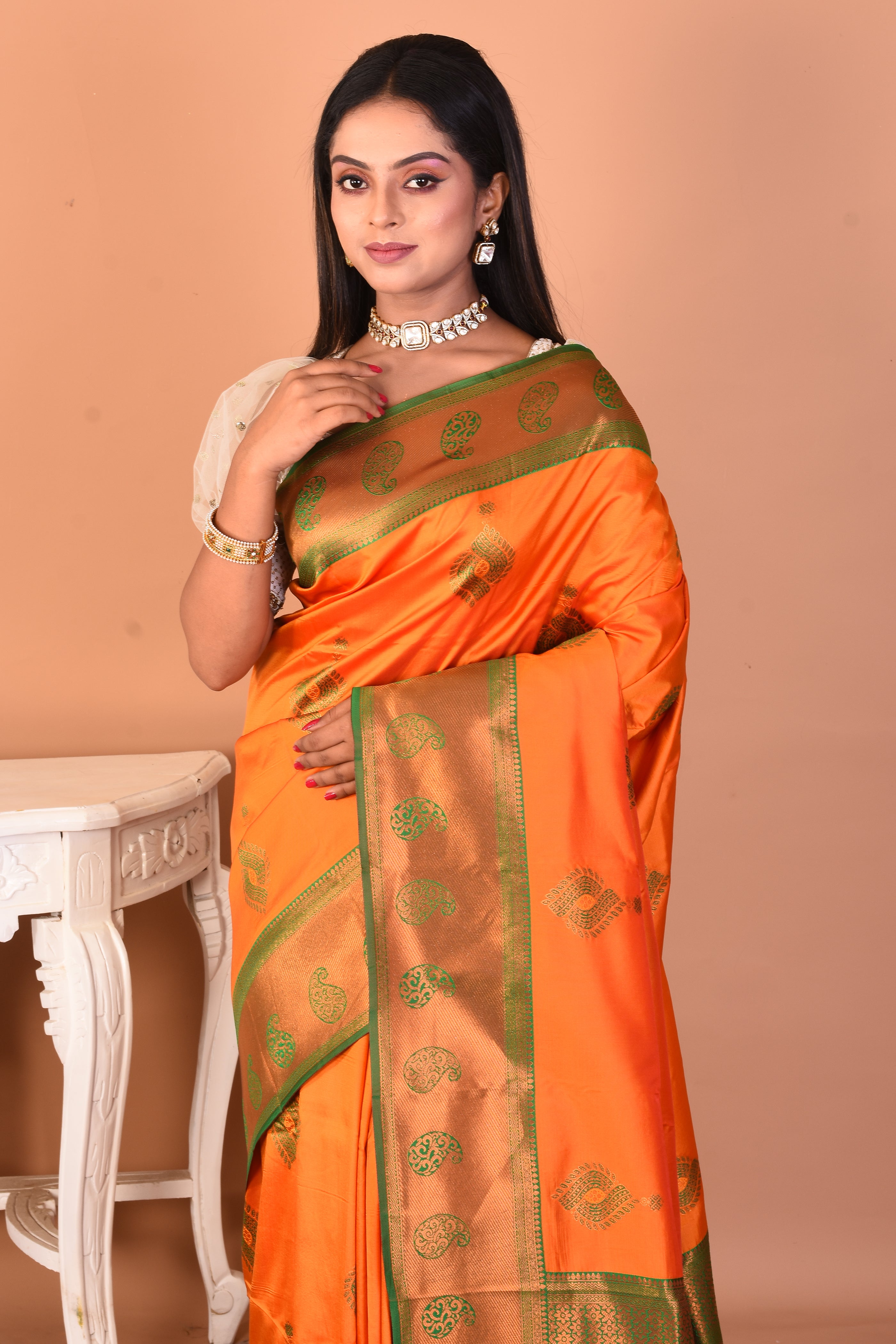 Orange Blended Mushroo Silk Saree - Keya Seth Exclusive