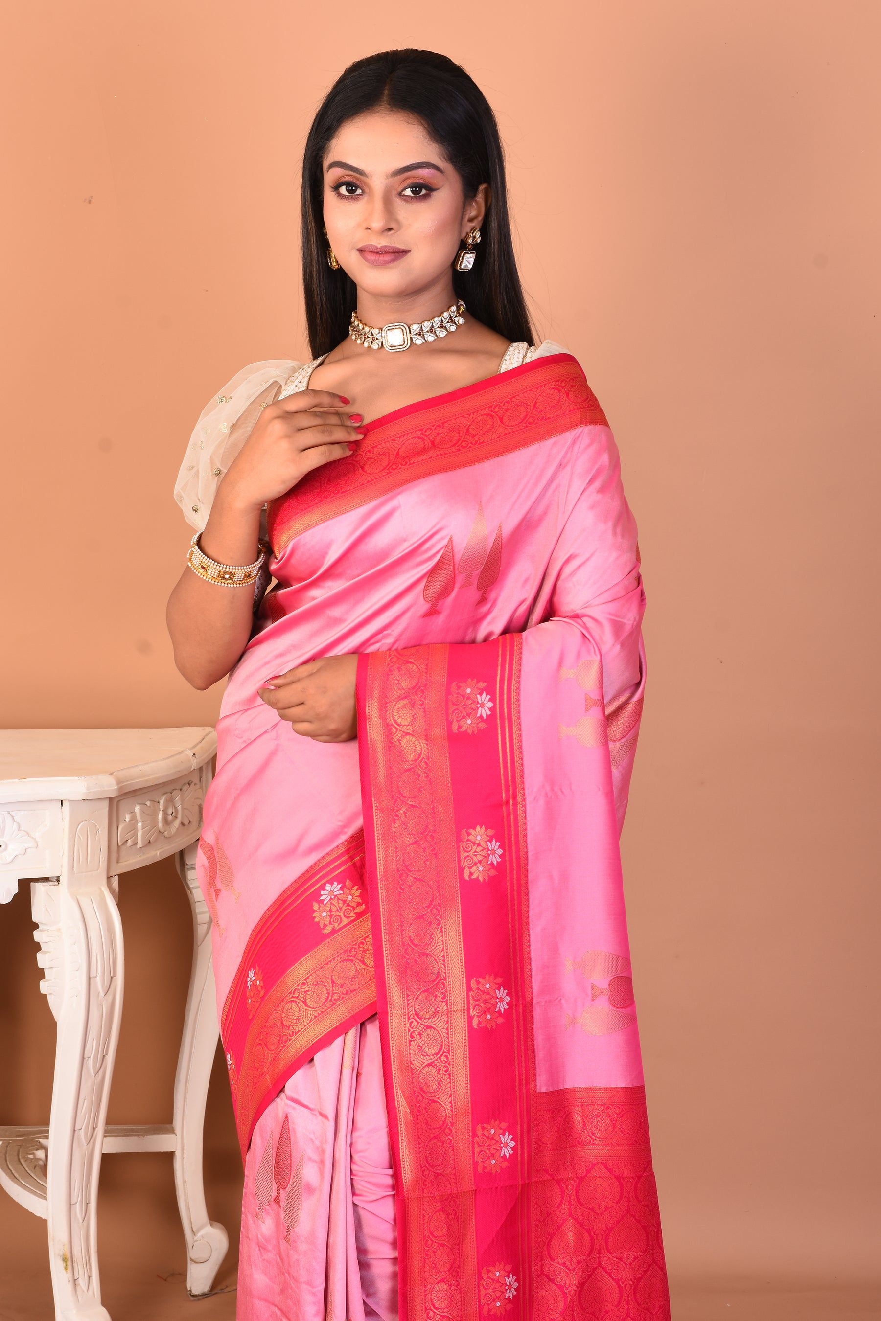 Pink Blended Kanjivaram Silk Saree - Keya Seth Exclusive