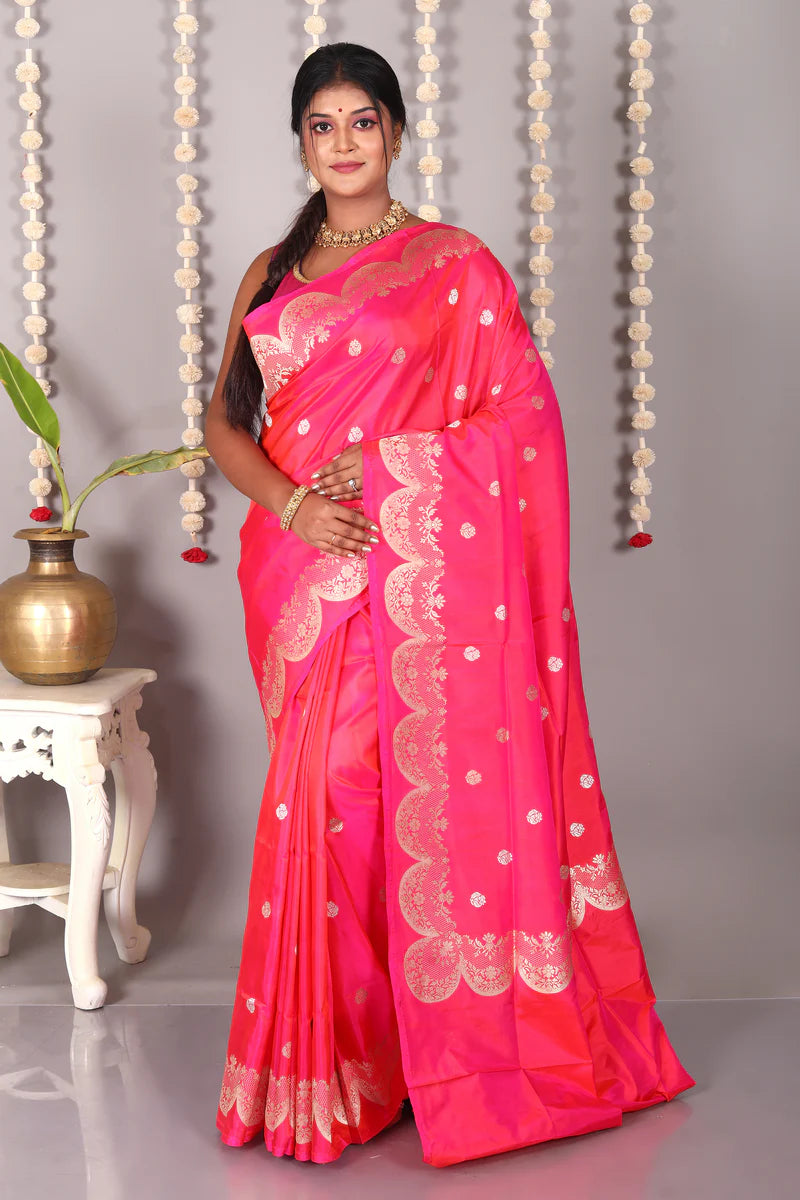 Pink Dual Tone Pure Katan Silk Saree - Keya Seth Exclusive