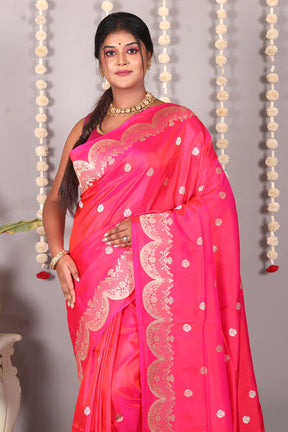 Pink Dual Tone Pure Katan Silk Saree - Keya Seth Exclusive