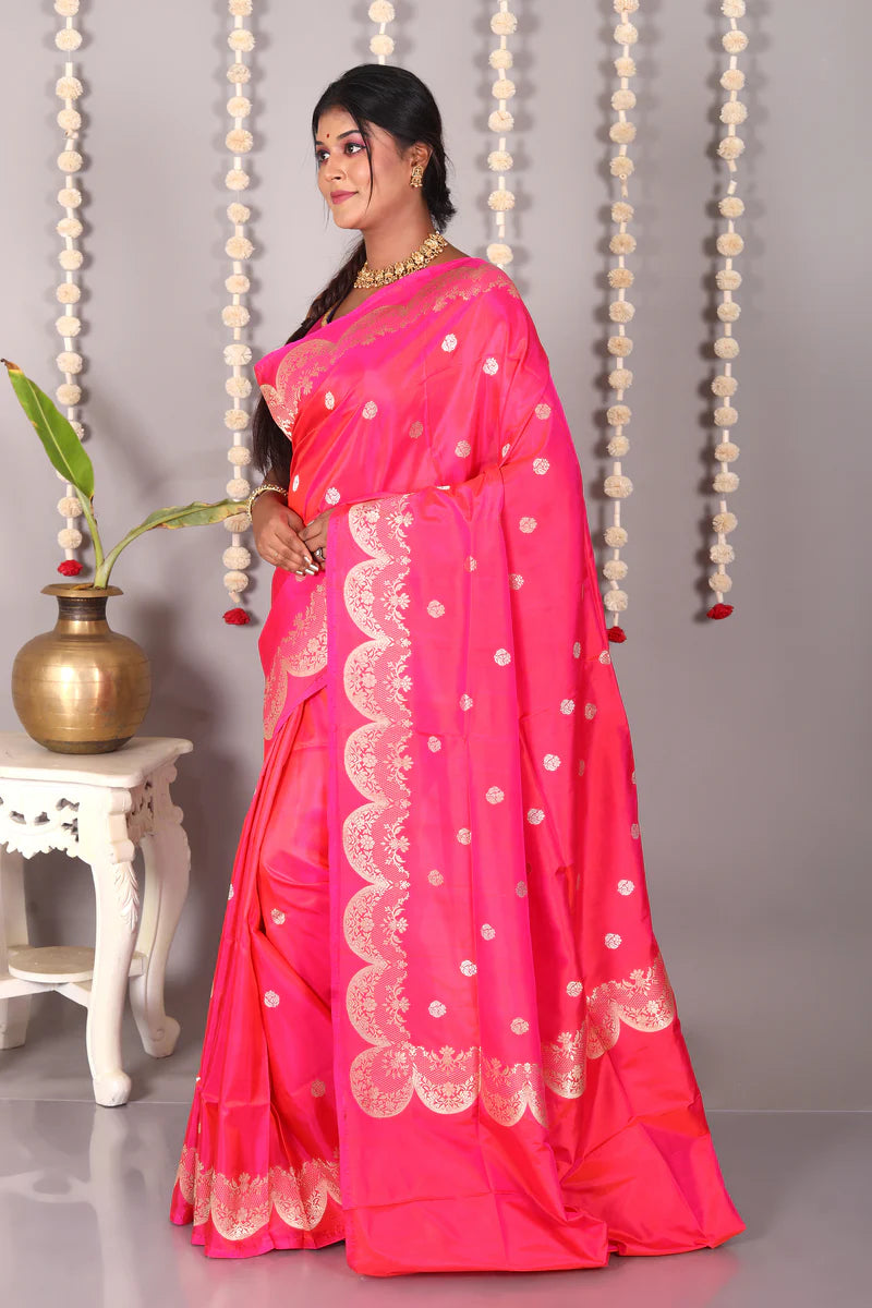 Pink Dual Tone Pure Katan Silk Saree - Keya Seth Exclusive