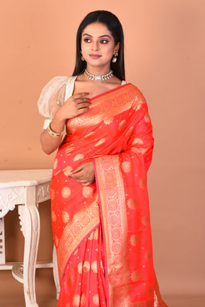 Peachy Pink Blended Katan Silk Saree - Keya Seth Exclusive