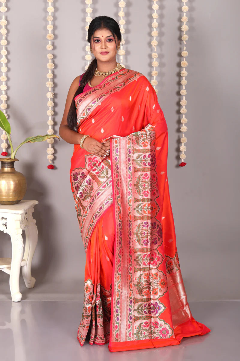 Orange Pure Katan Silk Saree - Keya Seth Exclusive