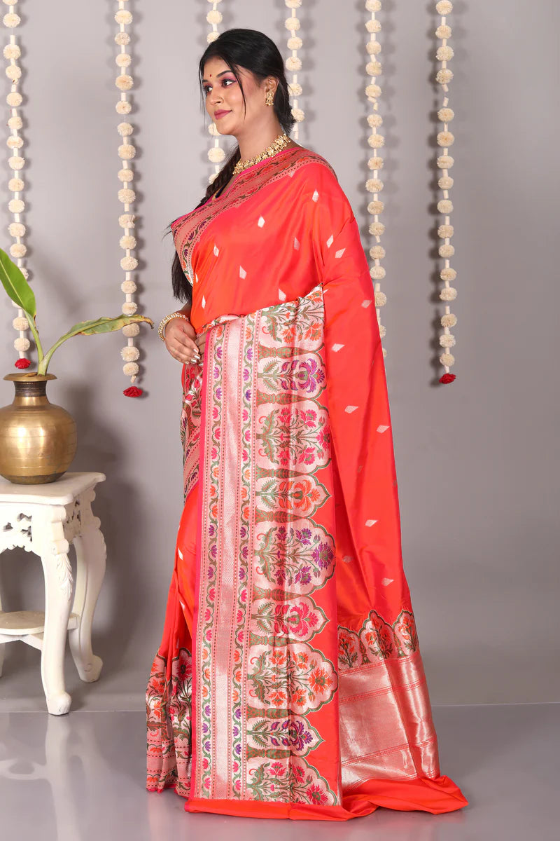 Orange Pure Katan Silk Saree - Keya Seth Exclusive