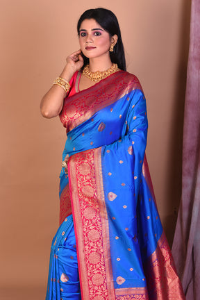 Designer Royal Blue Art Silk Saree with Pink Borders - Keya Seth Exclusive