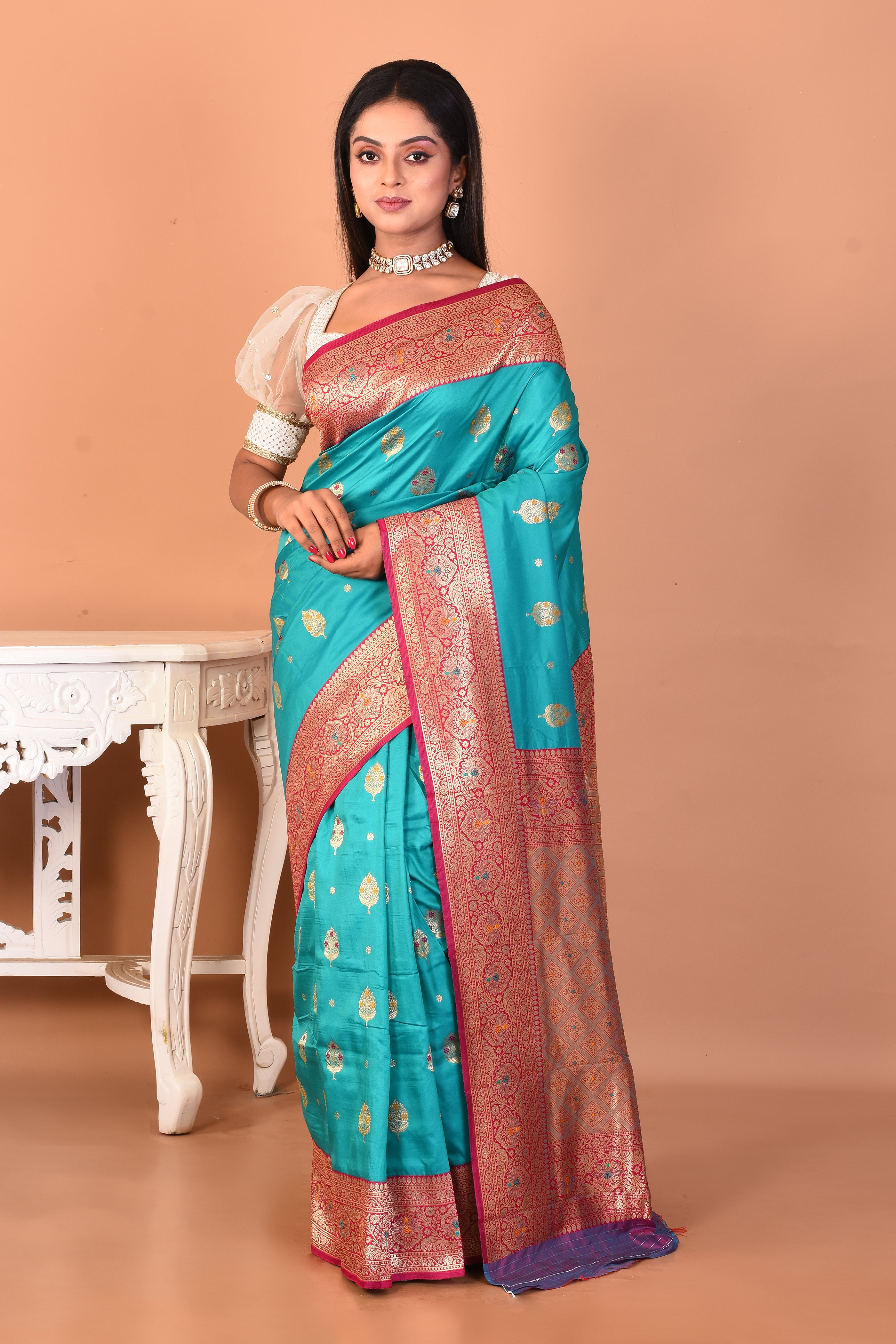 Sea Green Blended Katan Silk Saree - Keya Seth Exclusive