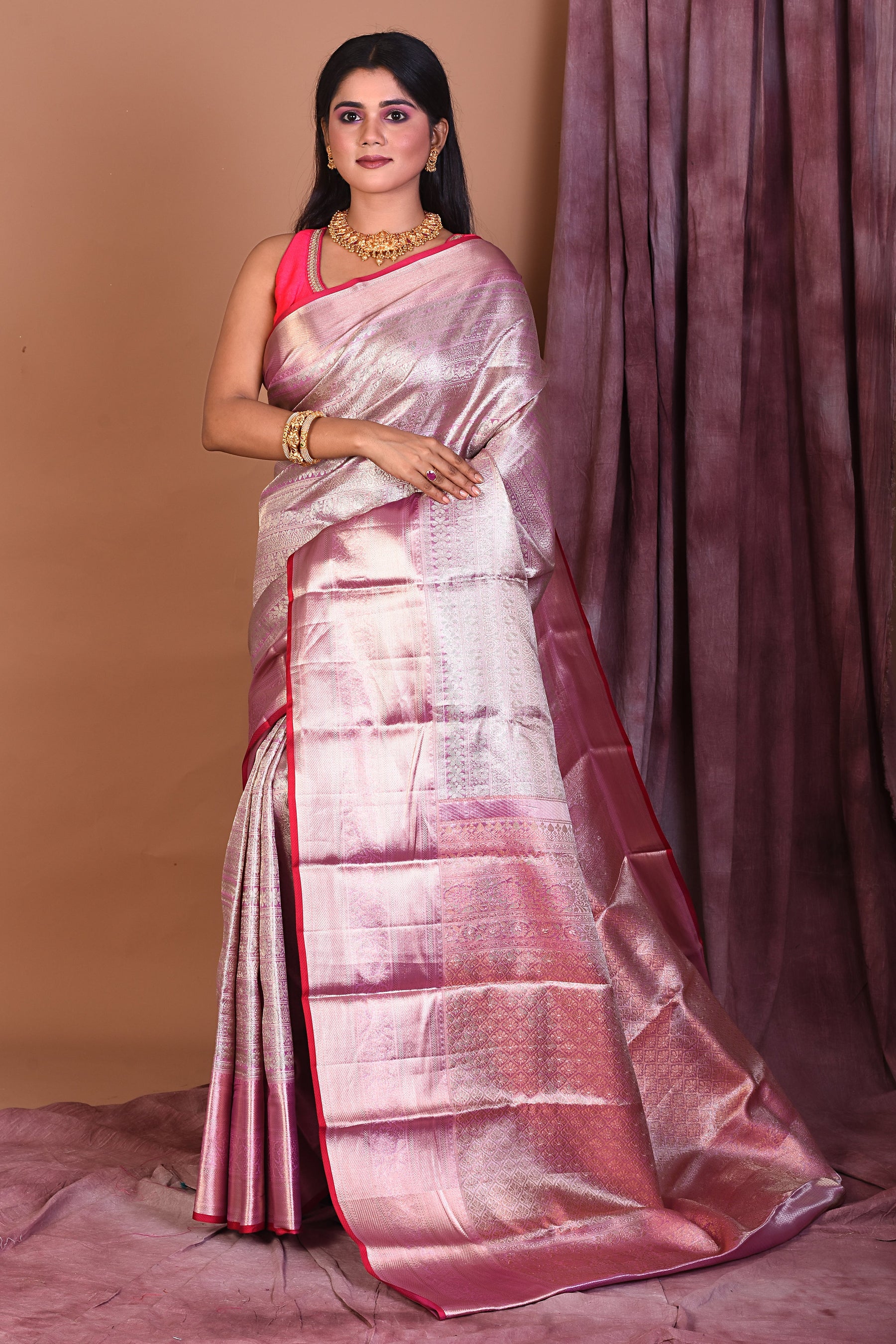 Pink Pure Kanjivaram Saree with Jacquard Work - Keya Seth Exclusive