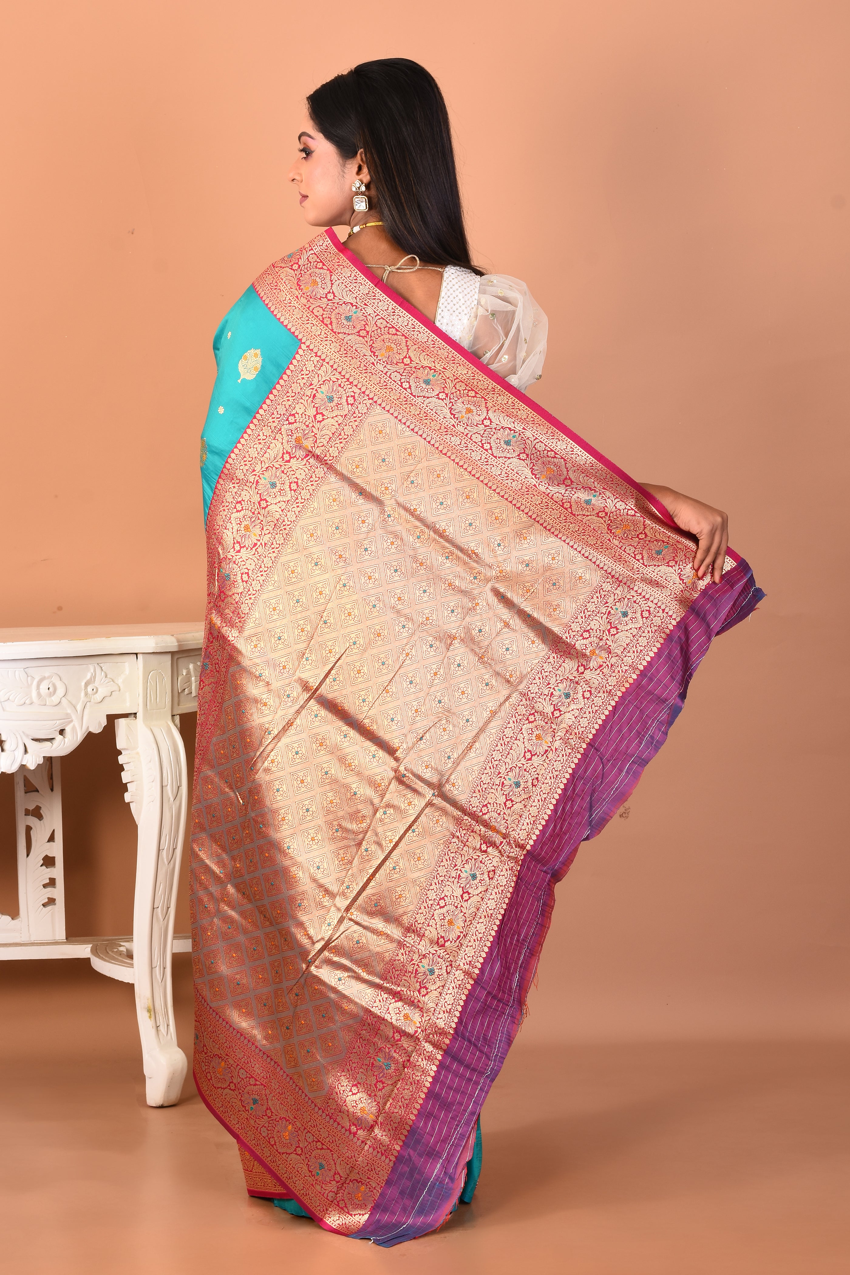 Sea Green Blended Katan Silk Saree - Keya Seth Exclusive