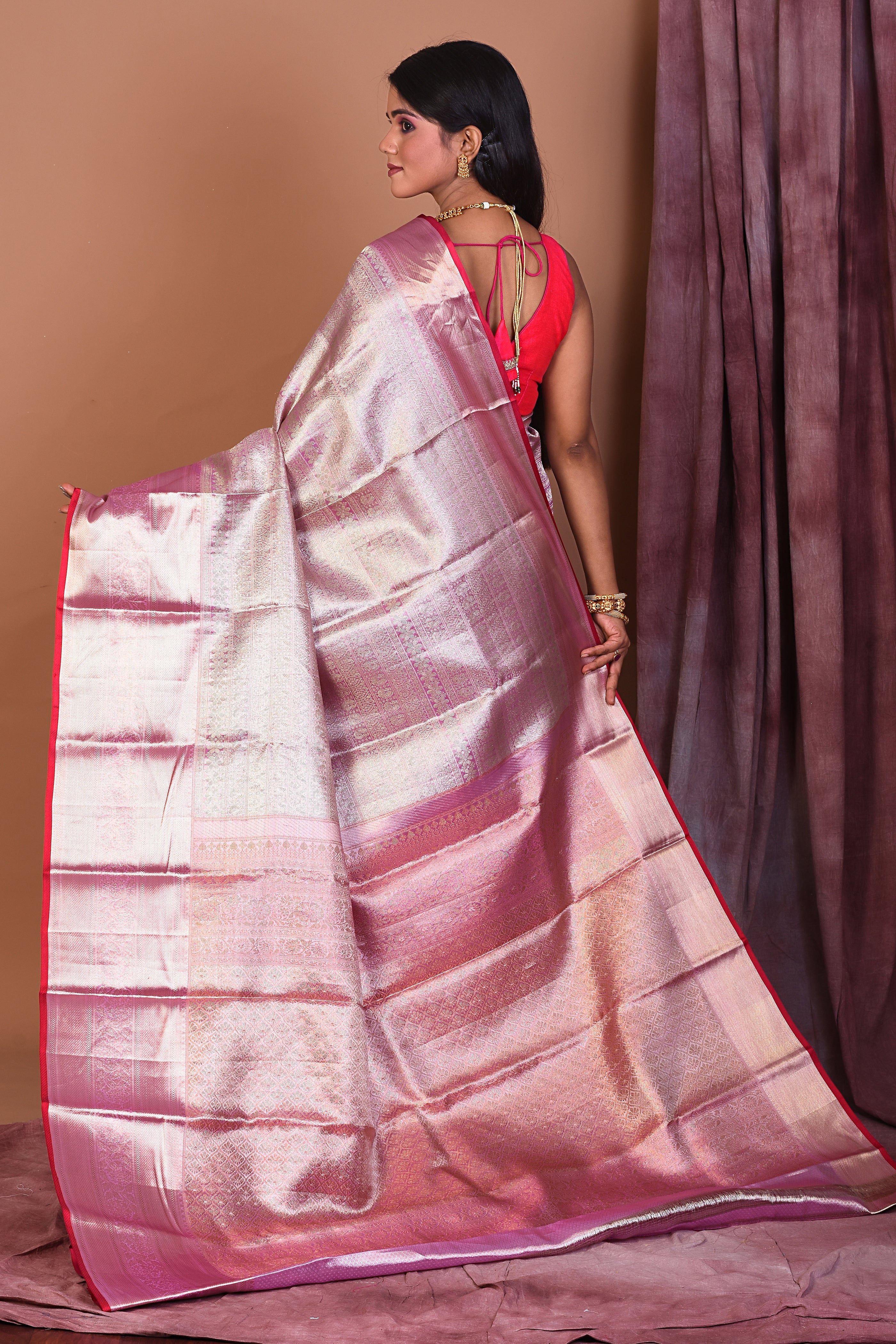 Pink Pure Kanjivaram Saree with Jacquard Work - Keya Seth Exclusive