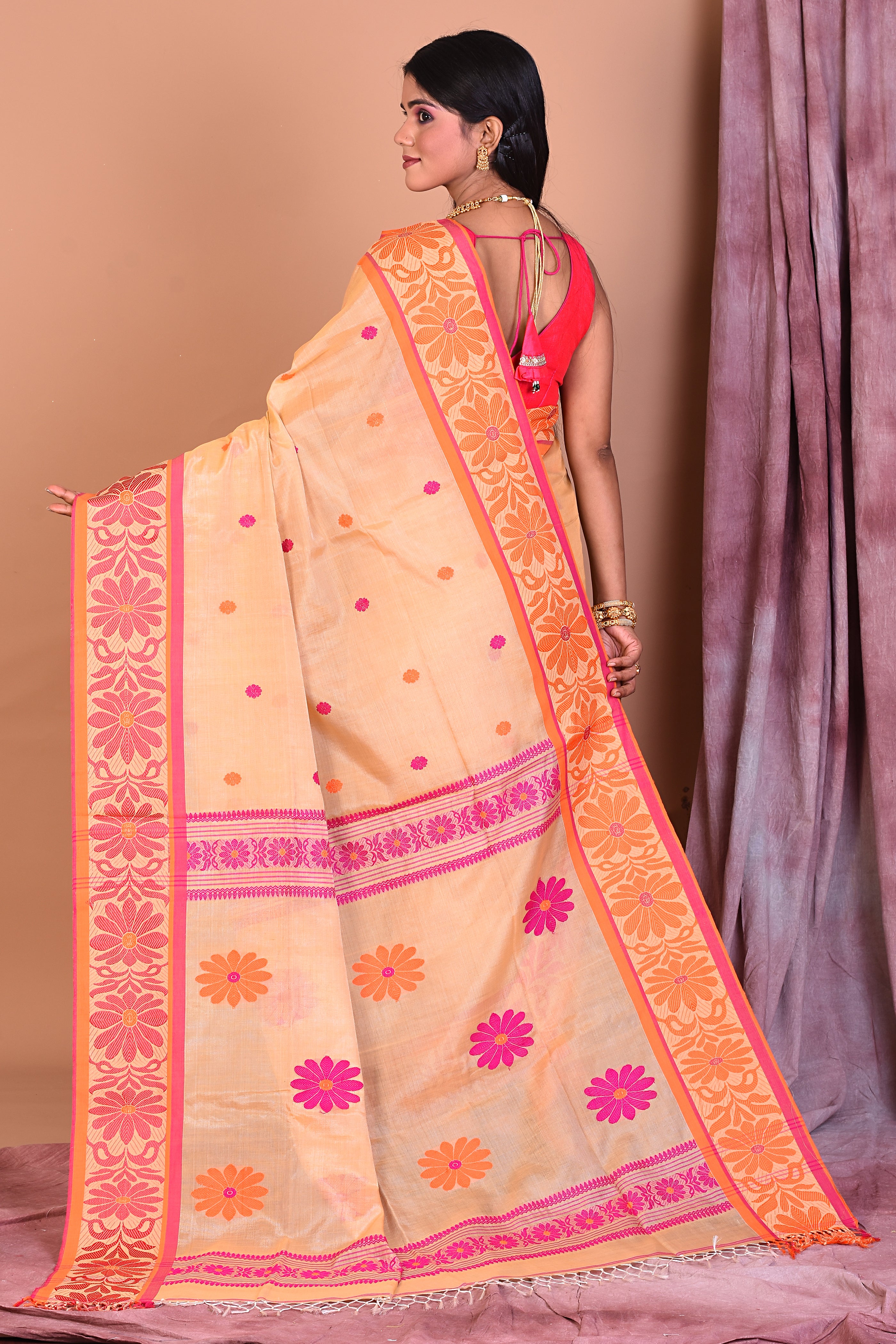 Beige Blended Tussar Saree with Threadwork - Keya Seth Exclusive