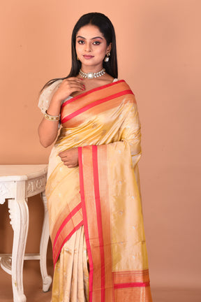 Cream Blended Katan Silk Saree - Keya Seth Exclusive