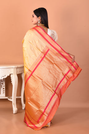 Cream Blended Katan Silk Saree - Keya Seth Exclusive