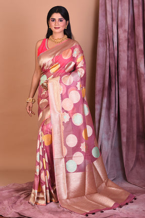 Lavender Blended Organza Saree with Golden Borders - Keya Seth Exclusive