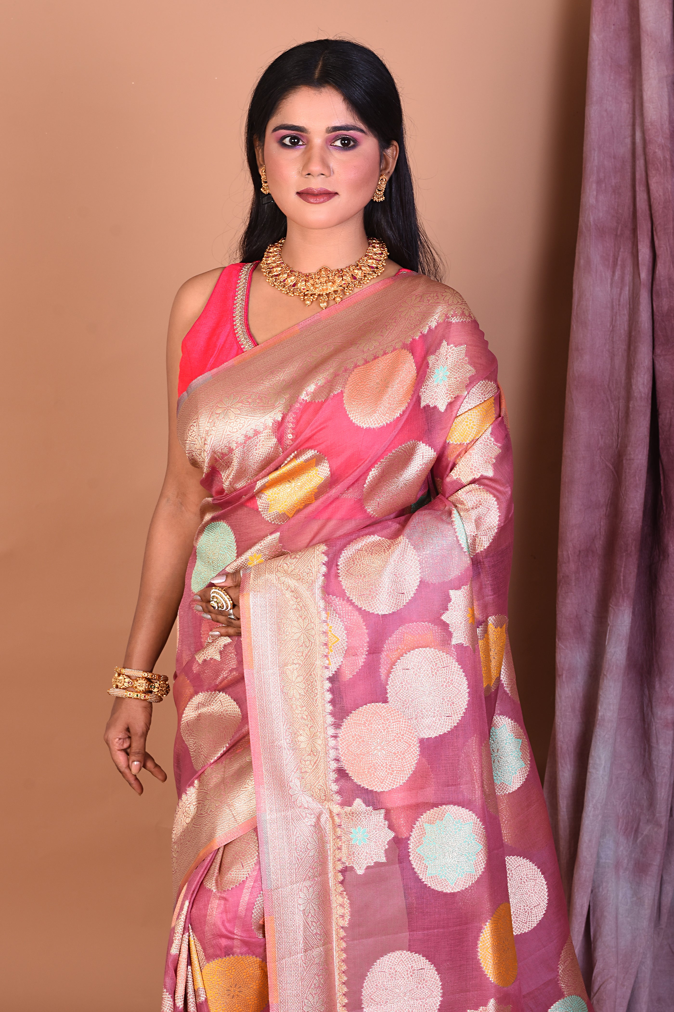 Lavender Blended Organza Saree with Golden Borders - Keya Seth Exclusive