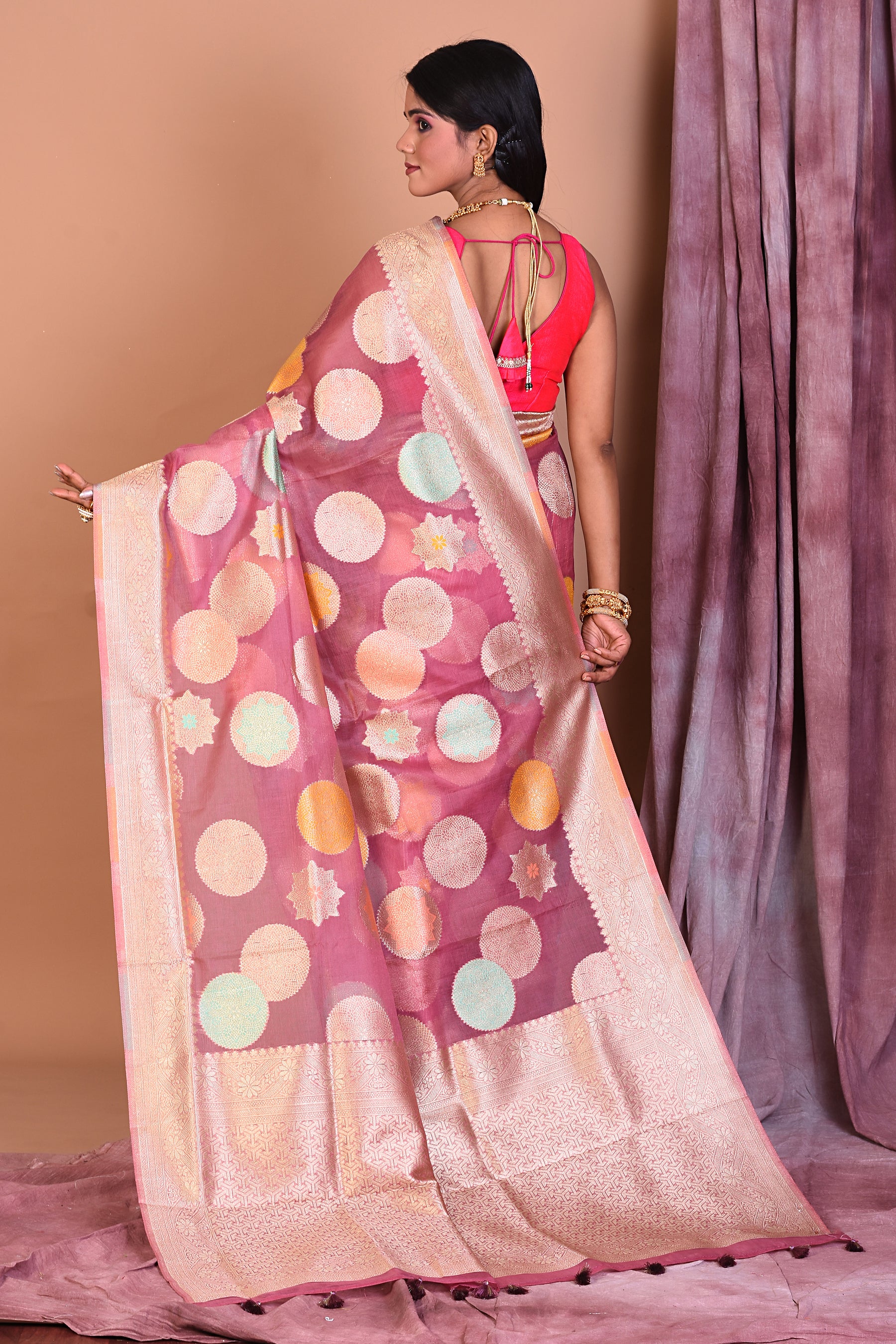 Lavender Blended Organza Saree with Golden Borders - Keya Seth Exclusive