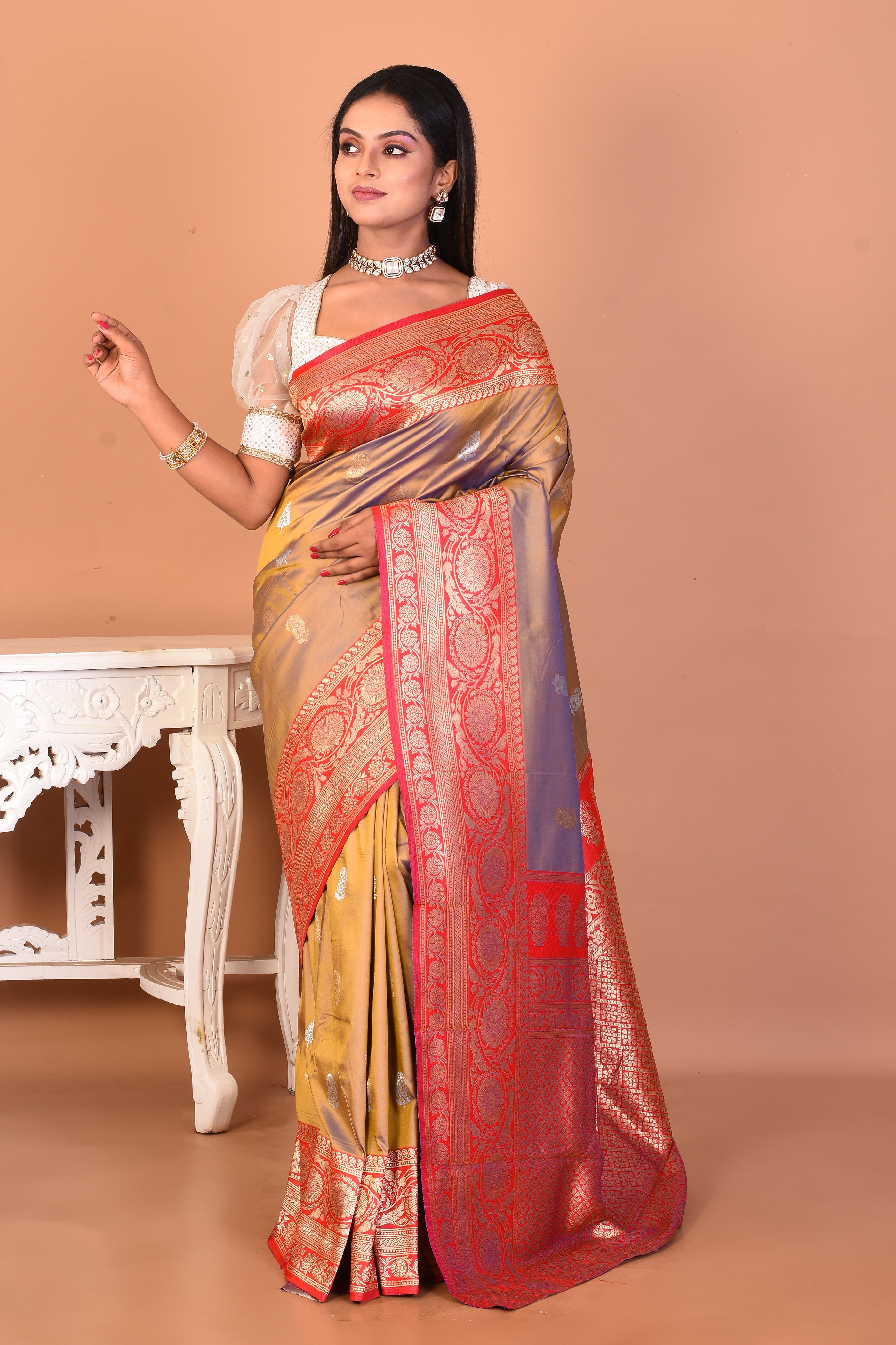 Dual Tone Purple Blended Kanjivaram Silk Saree - Keya Seth Exclusive
