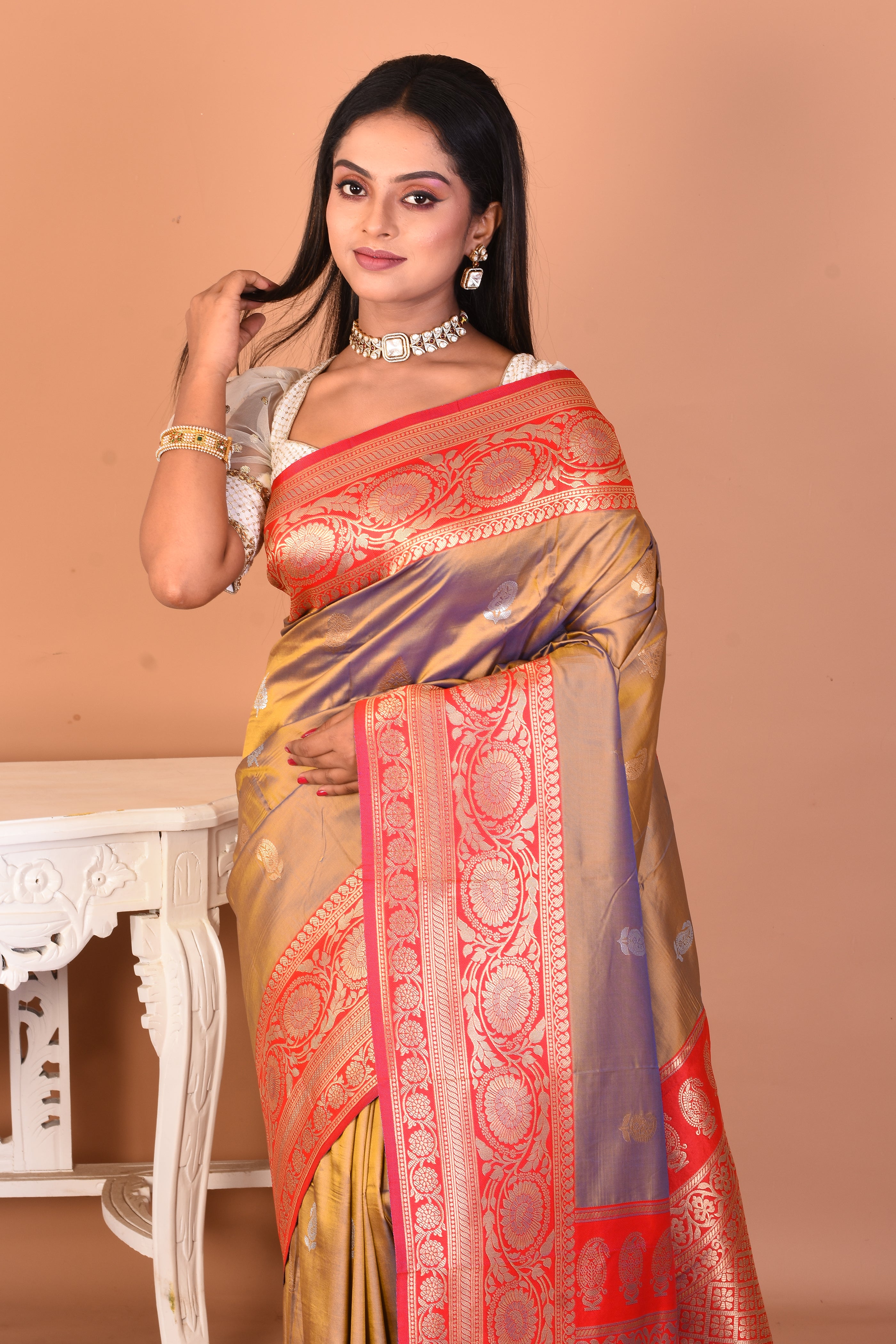 Dual Tone Purple Blended Kanjivaram Silk Saree - Keya Seth Exclusive