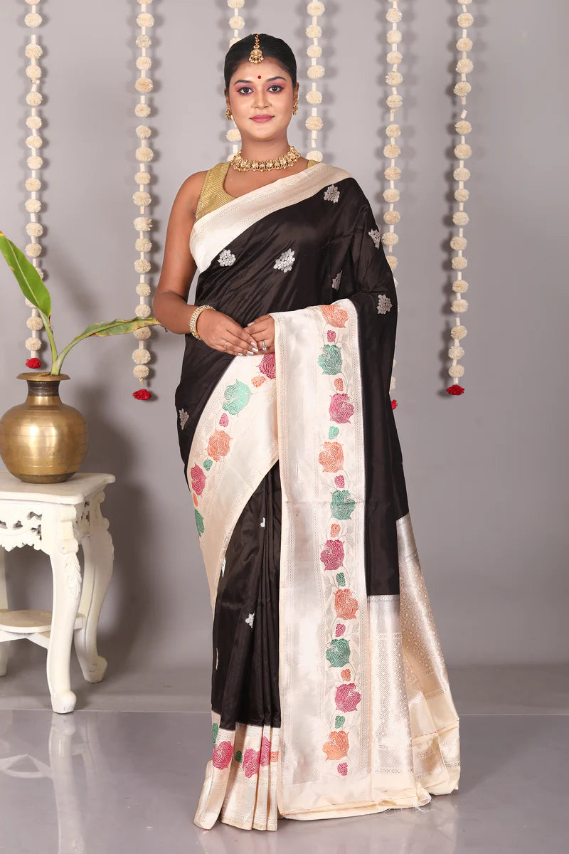 Black Pure Katan Silk Saree - Keya Seth Exclusive