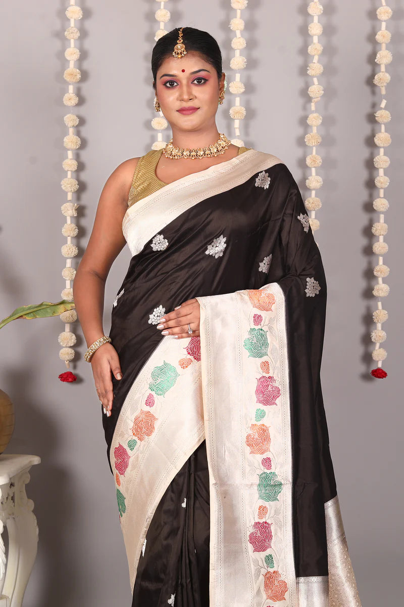 Black Pure Katan Silk Saree - Keya Seth Exclusive