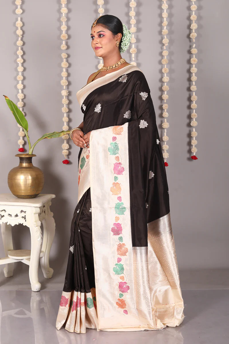 Black Pure Katan Silk Saree - Keya Seth Exclusive